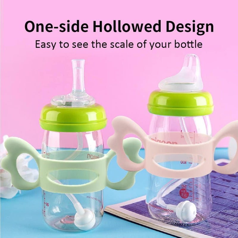 FAREVER Baby Bottle Handles, Easy Grip Bottle,Silicone Wide-Neck Bottle Handle, Outer Diameter Over 6cm for Bottle Green Green (2 Pack) - Image 4